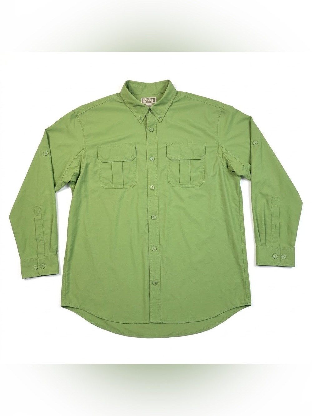 Duluth Trading Co Shirt Mens XL Green Long Sleeve Nylon Button Up Fishing Hiking